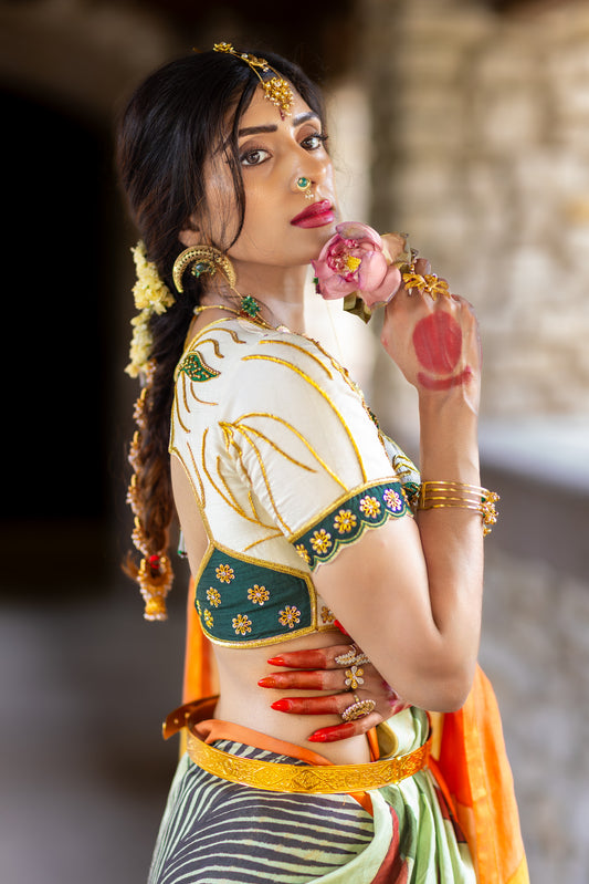 Devika – Handspun Pure Chanderi Cotton Silk Saree with Pen Kalamkari Art