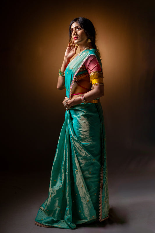 Sea Green Tissue Silk Saree – Buy Online in USA