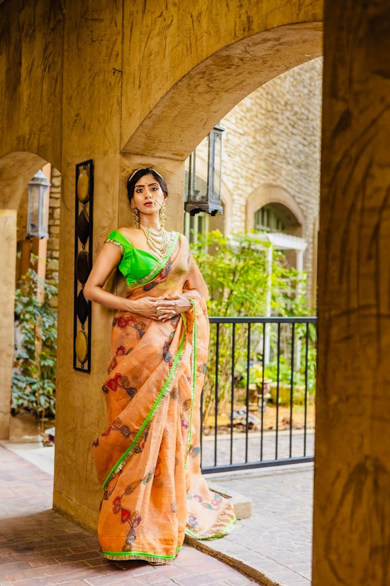 Meera handpainted organza saree available online in the USA