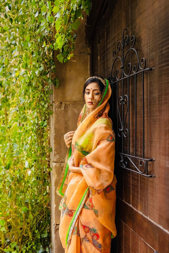 Meera handpainted organza saree available online in the USA