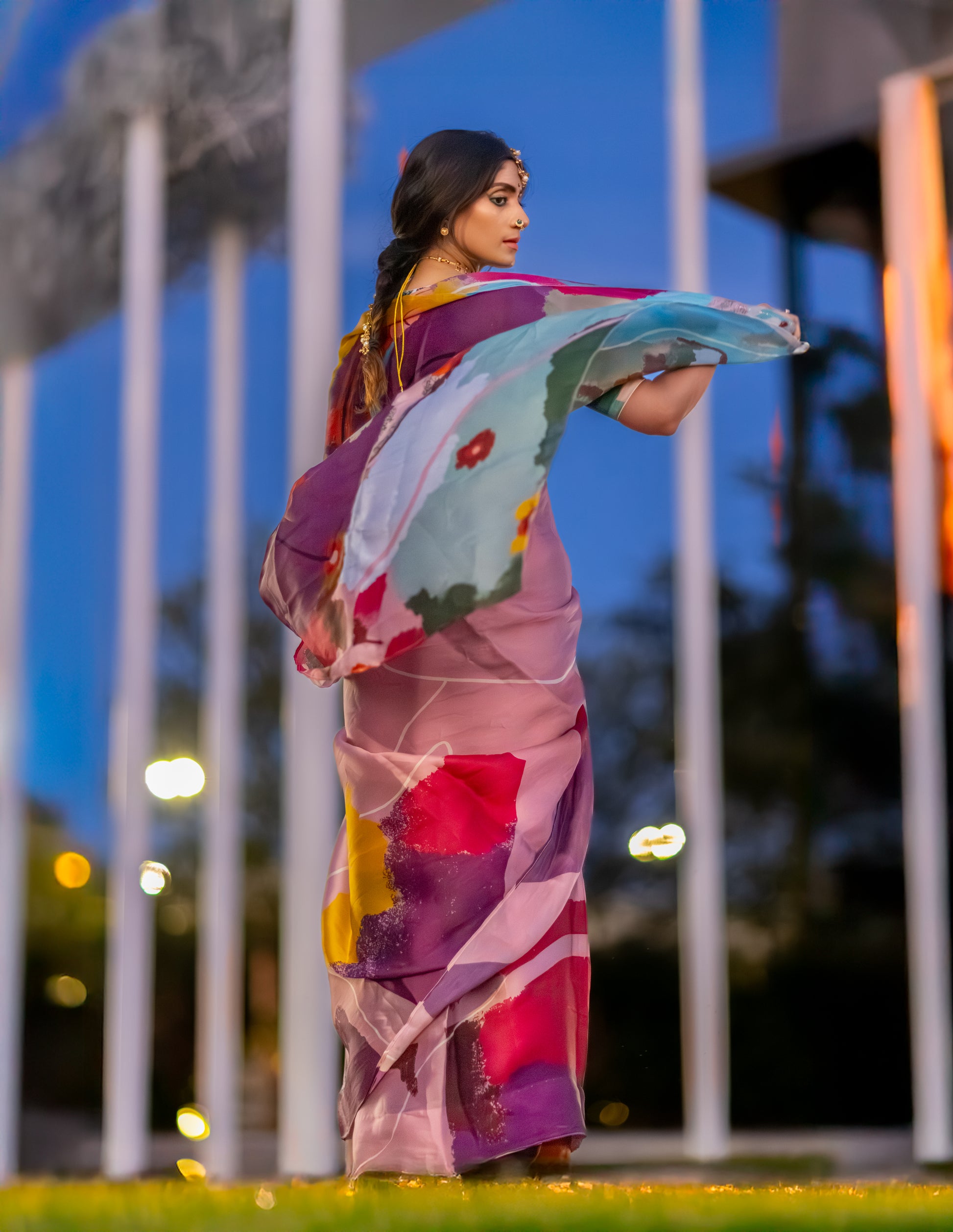 Antara – Abstract Art Digitally Printed Saree in Pure Satin Organza Silk