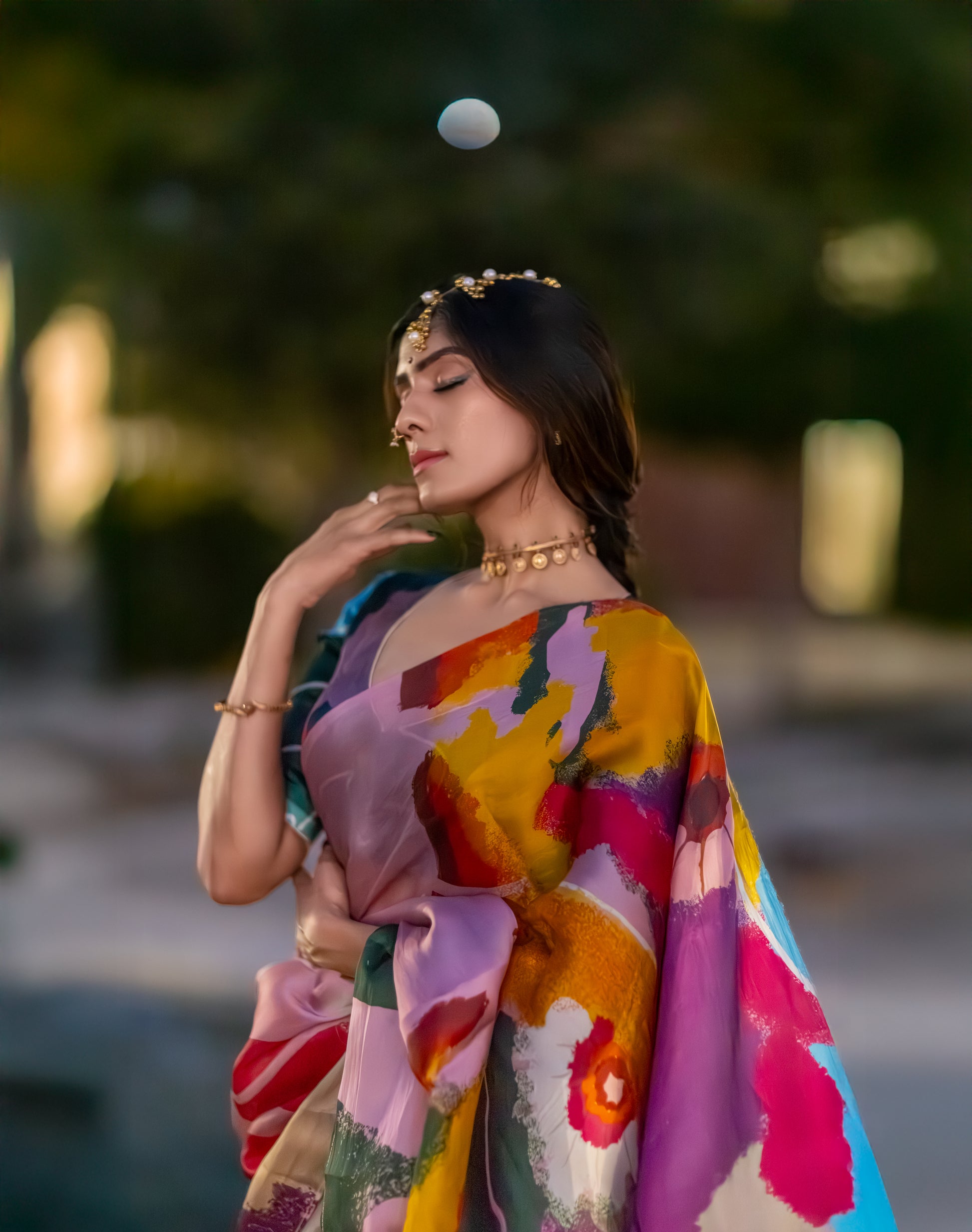 Antara – Abstract Art Digitally Printed Saree in Pure Satin Organza Silk