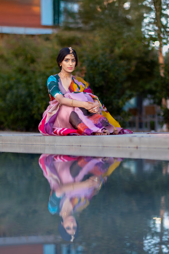 Antara – Abstract Art Digitally Printed Saree in Pure Satin Organza Silk