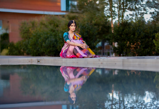 Antara – Abstract Art Digitally Printed Saree in Pure Satin Organza Silk