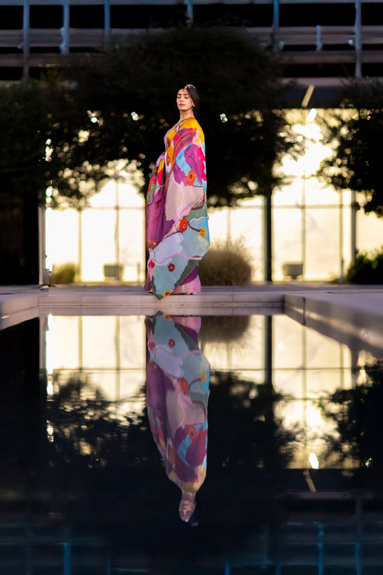 Antara – Abstract Art Digitally Printed Saree in Pure Satin Organza Silk