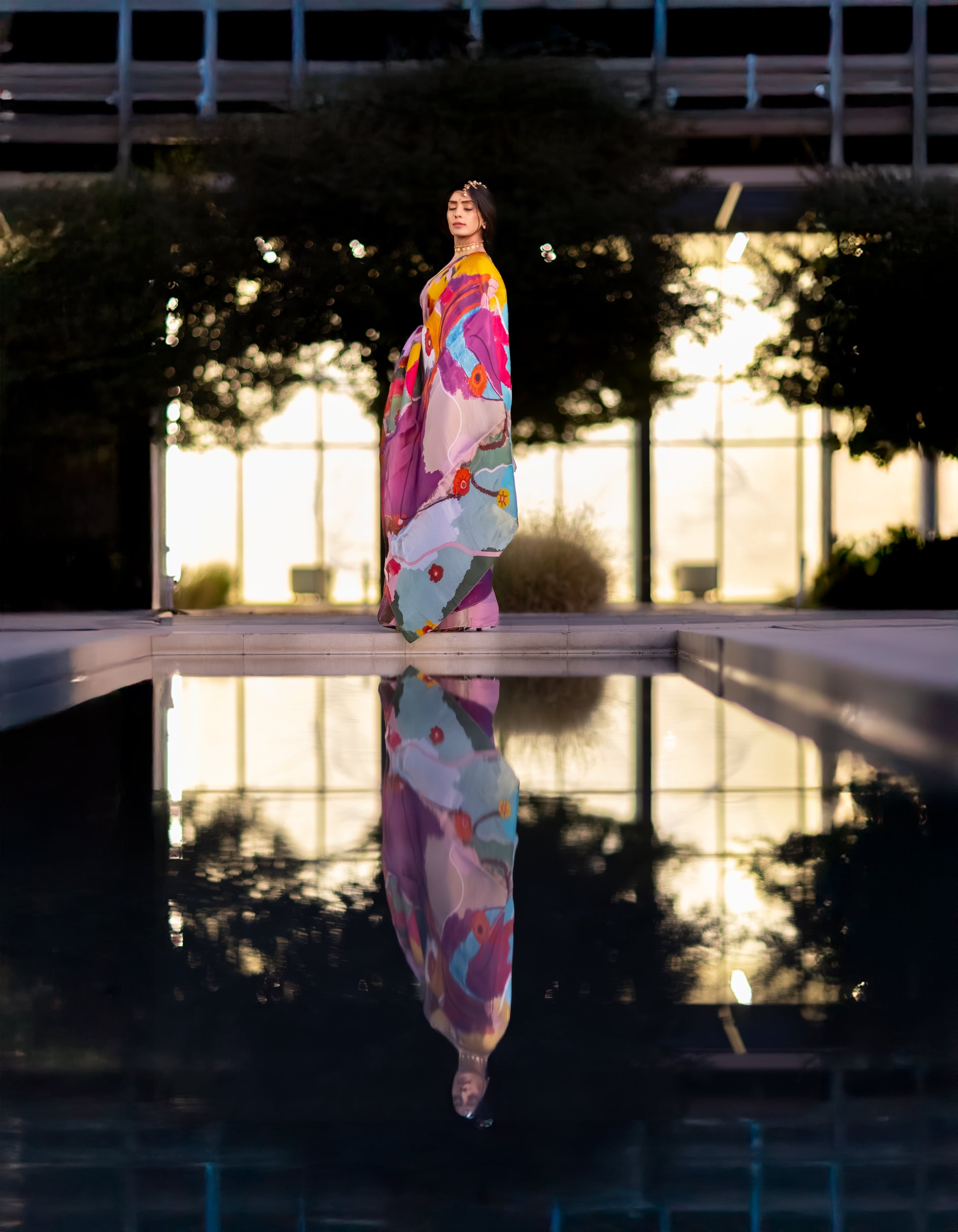 Antara – Abstract Art Digitally Printed Saree in Pure Satin Organza Silk