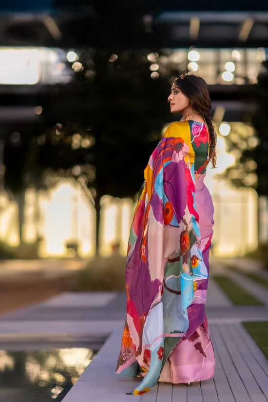 Antara – Abstract Art Digitally Printed Saree in Pure Satin Organza Silk