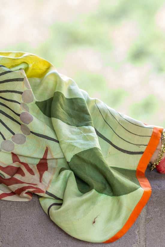 Devika – Handspun Pure Chanderi Cotton Silk Saree with Pen Kalamkari Art