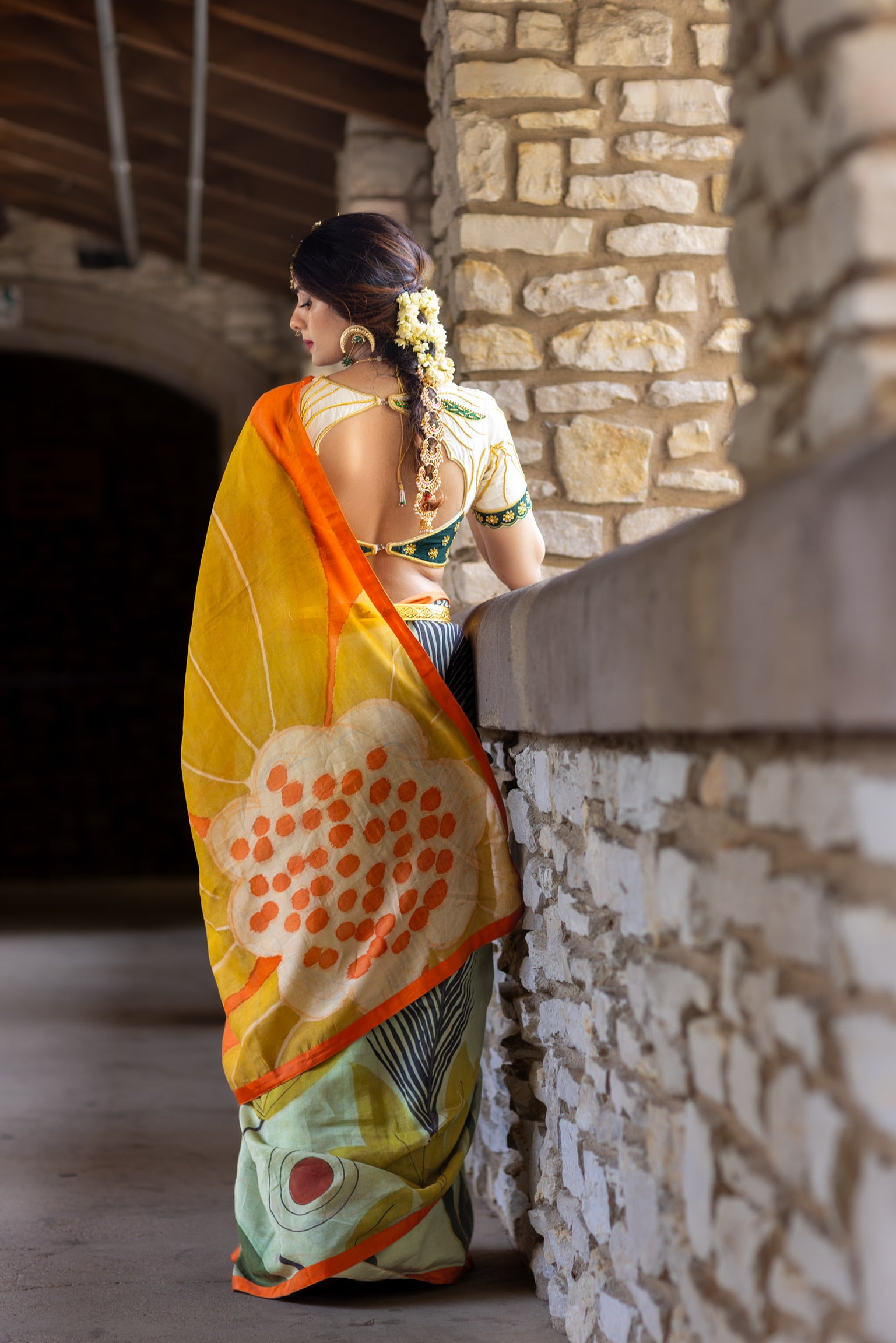 Devika – Handspun Pure Chanderi Cotton Silk Saree with Pen Kalamkari Art