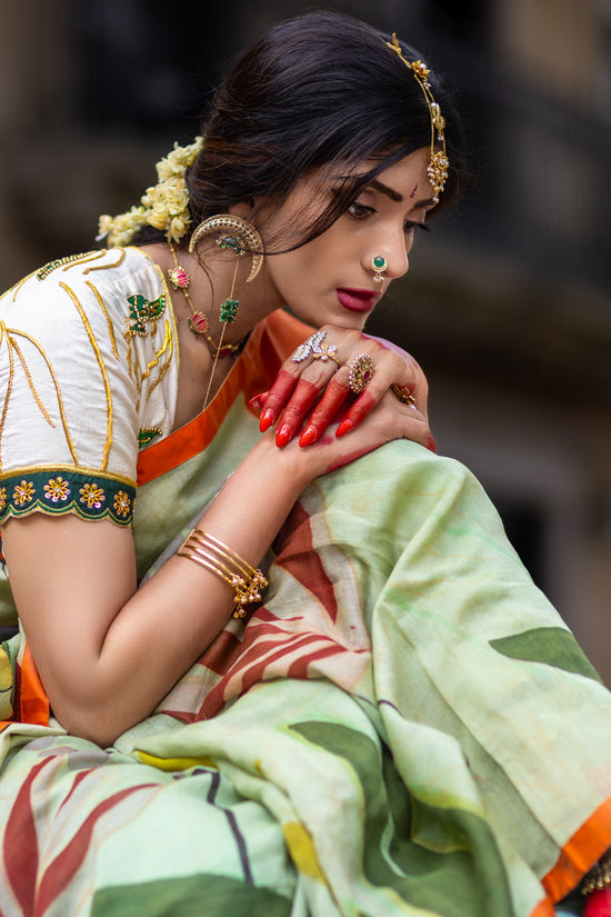 Devika – Handspun Pure Chanderi Cotton Silk Saree with Pen Kalamkari Art