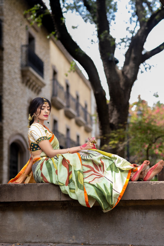 Devika – Handspun Pure Chanderi Cotton Silk Saree with Pen Kalamkari Art