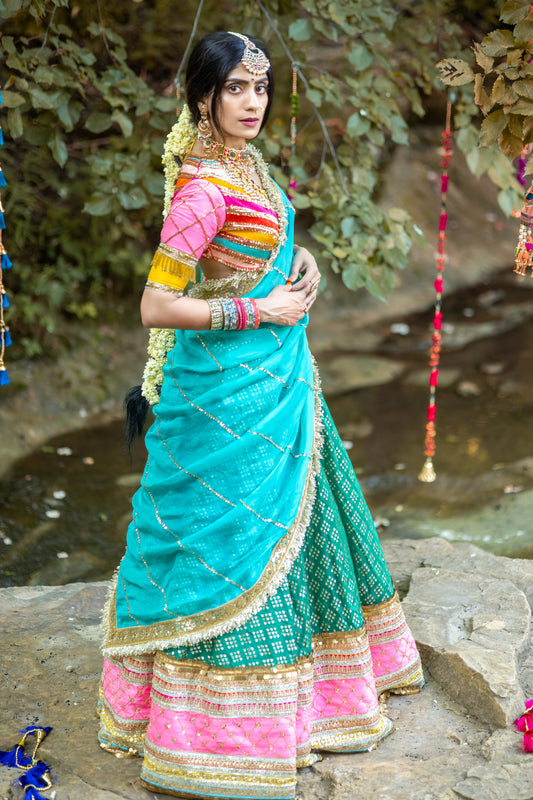 Ira: Multi-Color Hand-Embroidered Lehenga Set