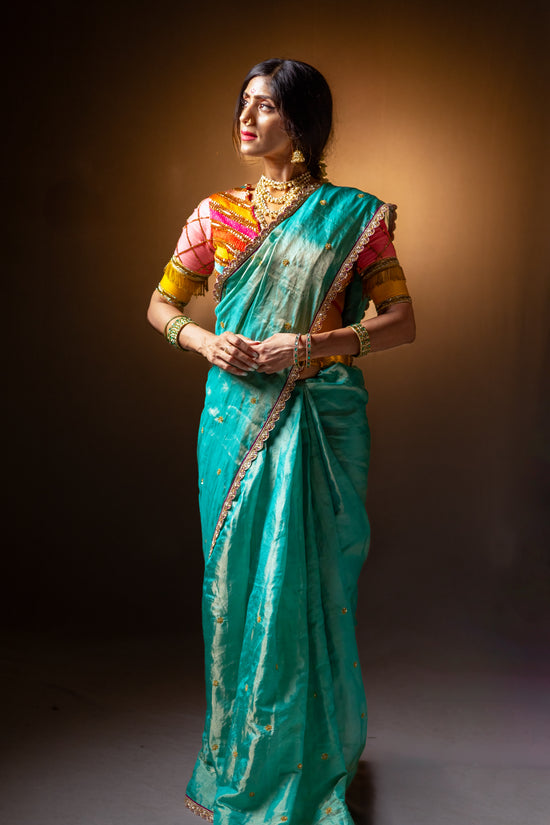 Sea Green Tissue Silk Saree – Buy Online in USA