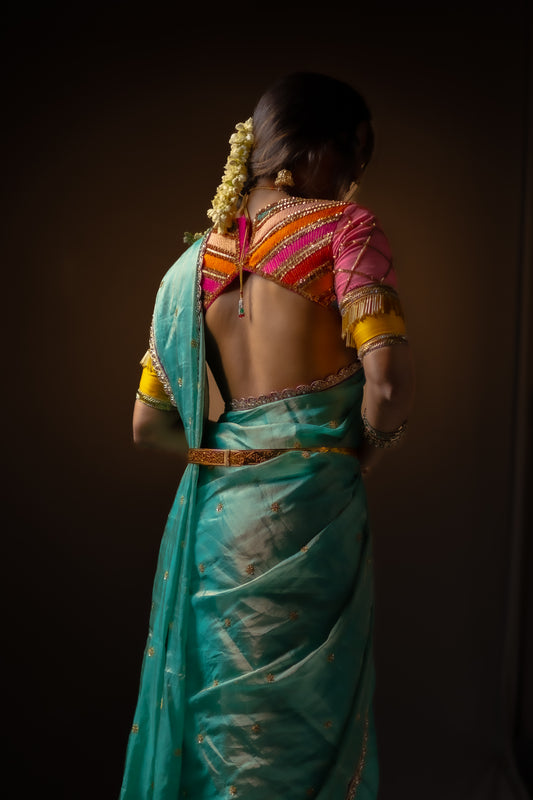 Sea Green Tissue Silk Saree – Buy Online in USA