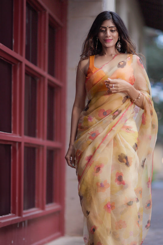 Kasturi – Handpainted Organza Silk Saree 