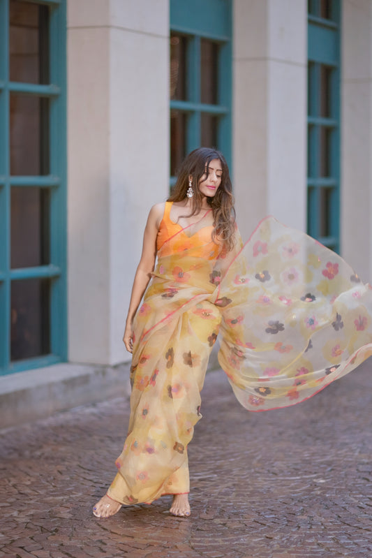 Kasturi – Handpainted Organza Silk Saree 