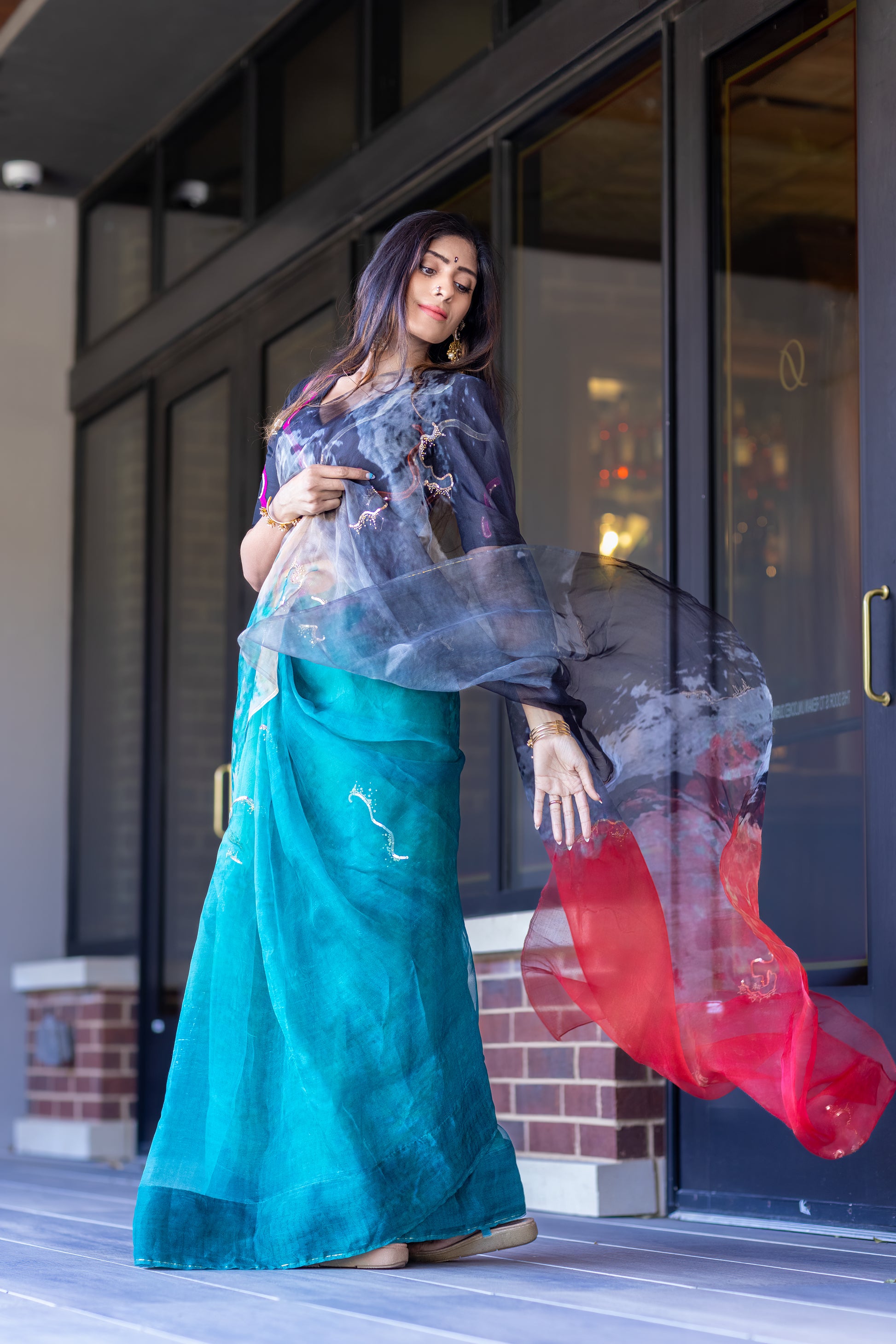 Lahari – Abstract Art Digitally Printed Saree in Pure Organza Silk