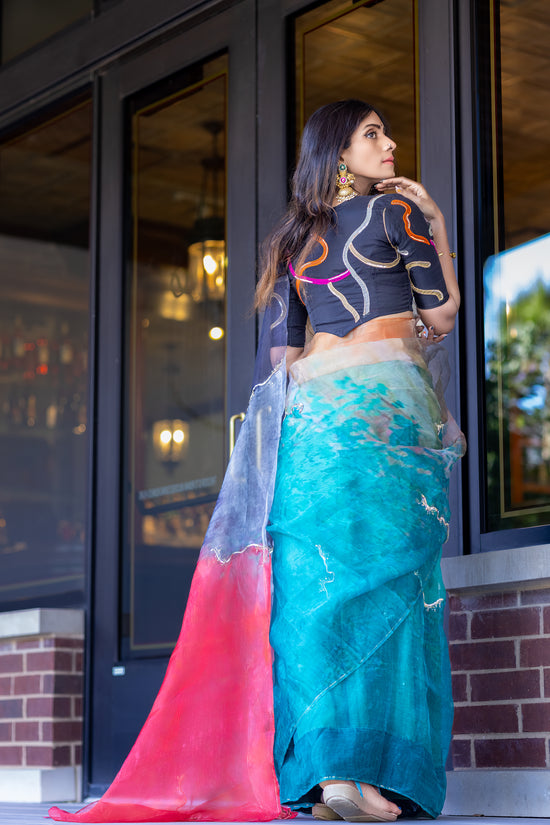 Lahari – Abstract Art Digitally Printed Saree in Pure Organza Silk