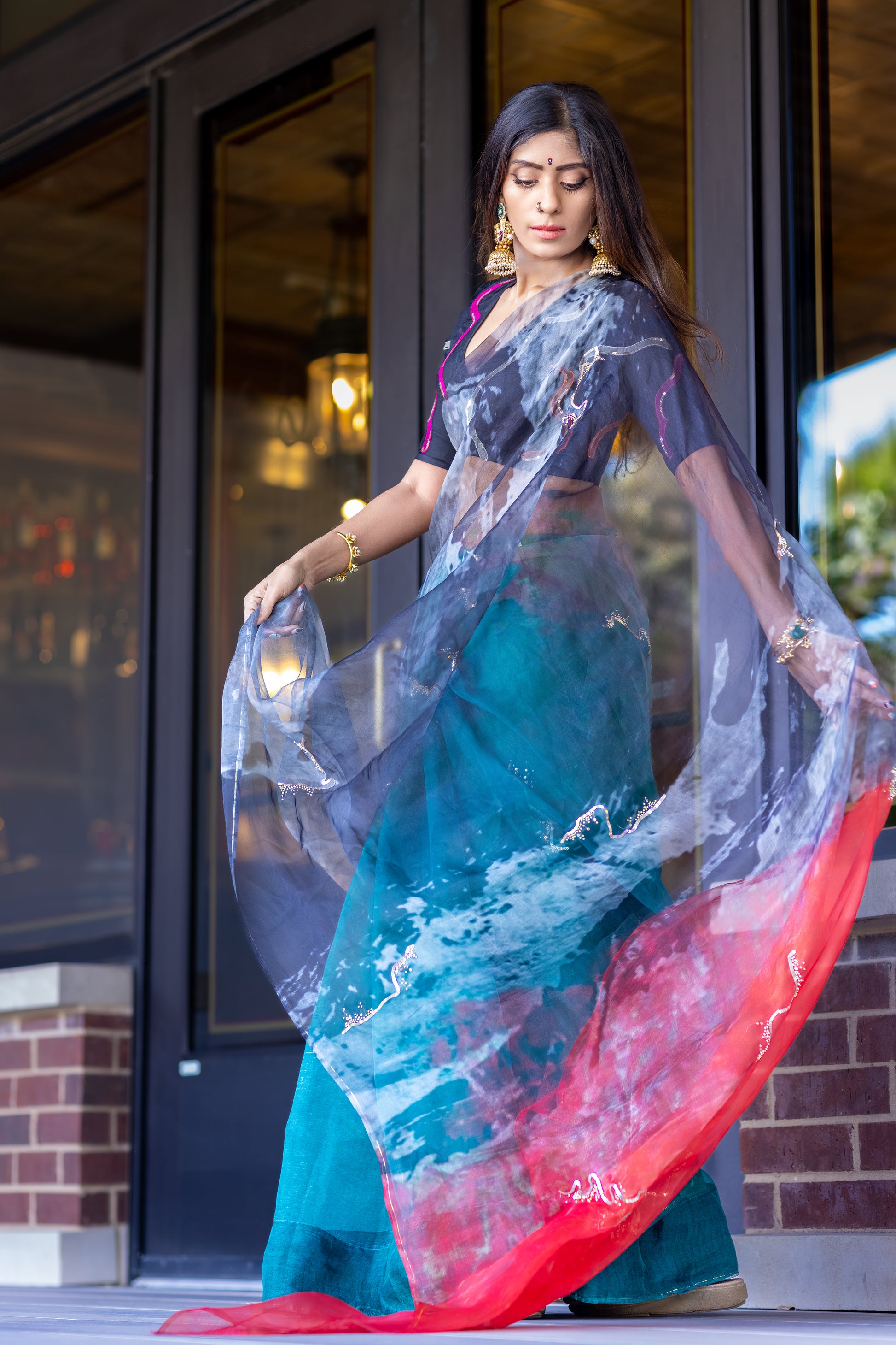 Lahari – Abstract Art Digitally Printed Saree in Pure Organza Silk