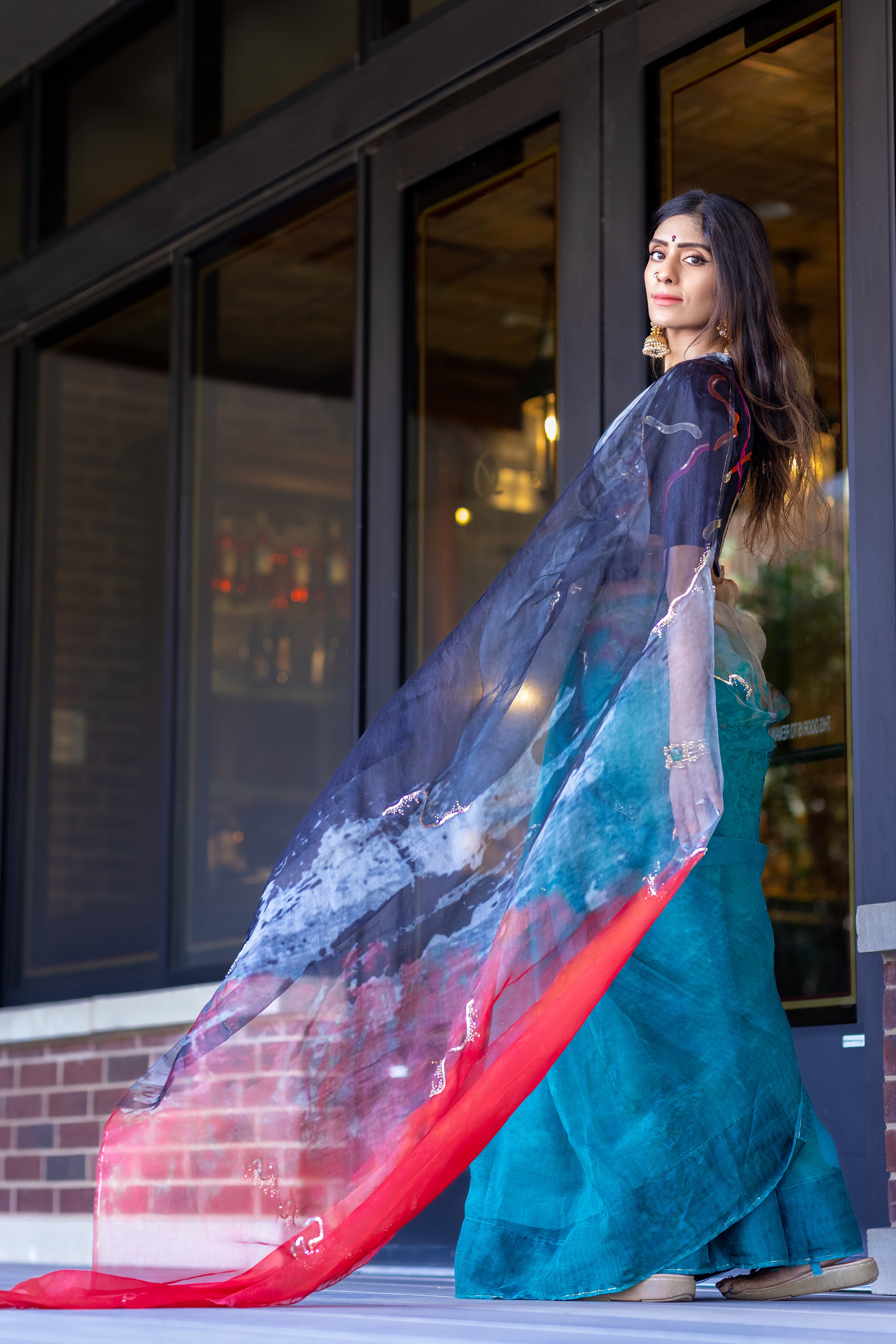 Lahari – Abstract Art Digitally Printed Saree in Pure Organza Silk