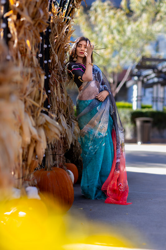 Lahari – Abstract Art Digitally Printed Saree in Pure Organza Silk