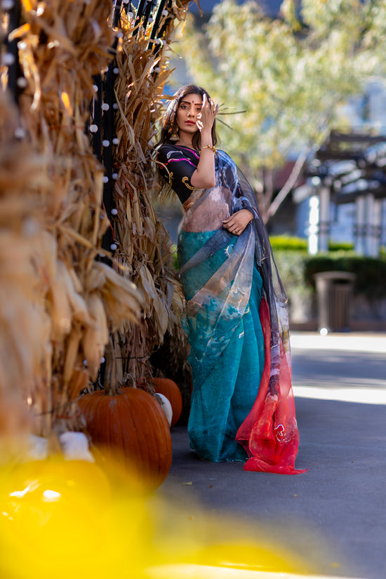 Lahari – Abstract Art Digitally Printed Saree in Pure Organza Silk