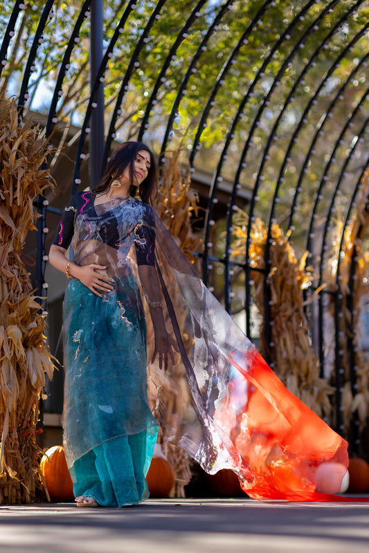 Lahari – Abstract Art Digitally Printed Saree in Pure Organza Silk