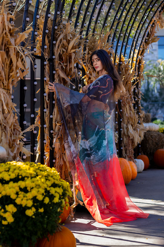 Lahari – Abstract Art Digitally Printed Saree in Pure Organza Silk