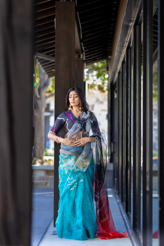 Lahari – Abstract Art Digitally Printed Saree in Pure Organza Silk