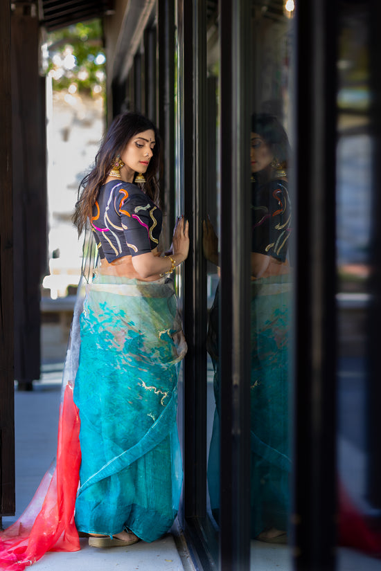 Lahari – Abstract Art Digitally Printed Saree in Pure Organza Silk
