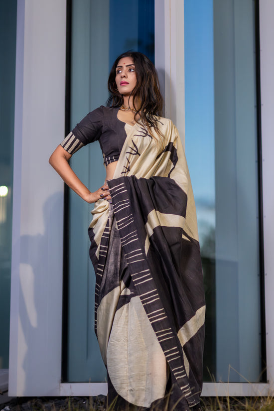 Māya– Handpainted Color Block Pen Kalamkari Saree in Pure Chanderi Pattu Silk