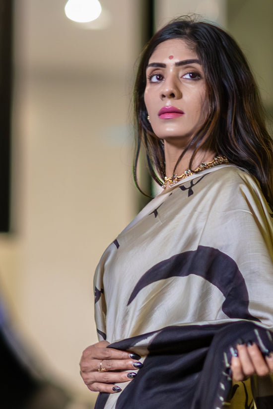 Māya– Handpainted Color Block Pen Kalamkari Saree in Pure Chanderi Pattu Silk