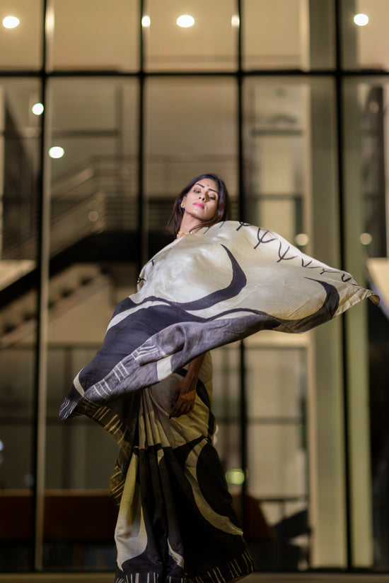 Māya– Handpainted Color Block Pen Kalamkari Saree in Pure Chanderi Pattu Silk