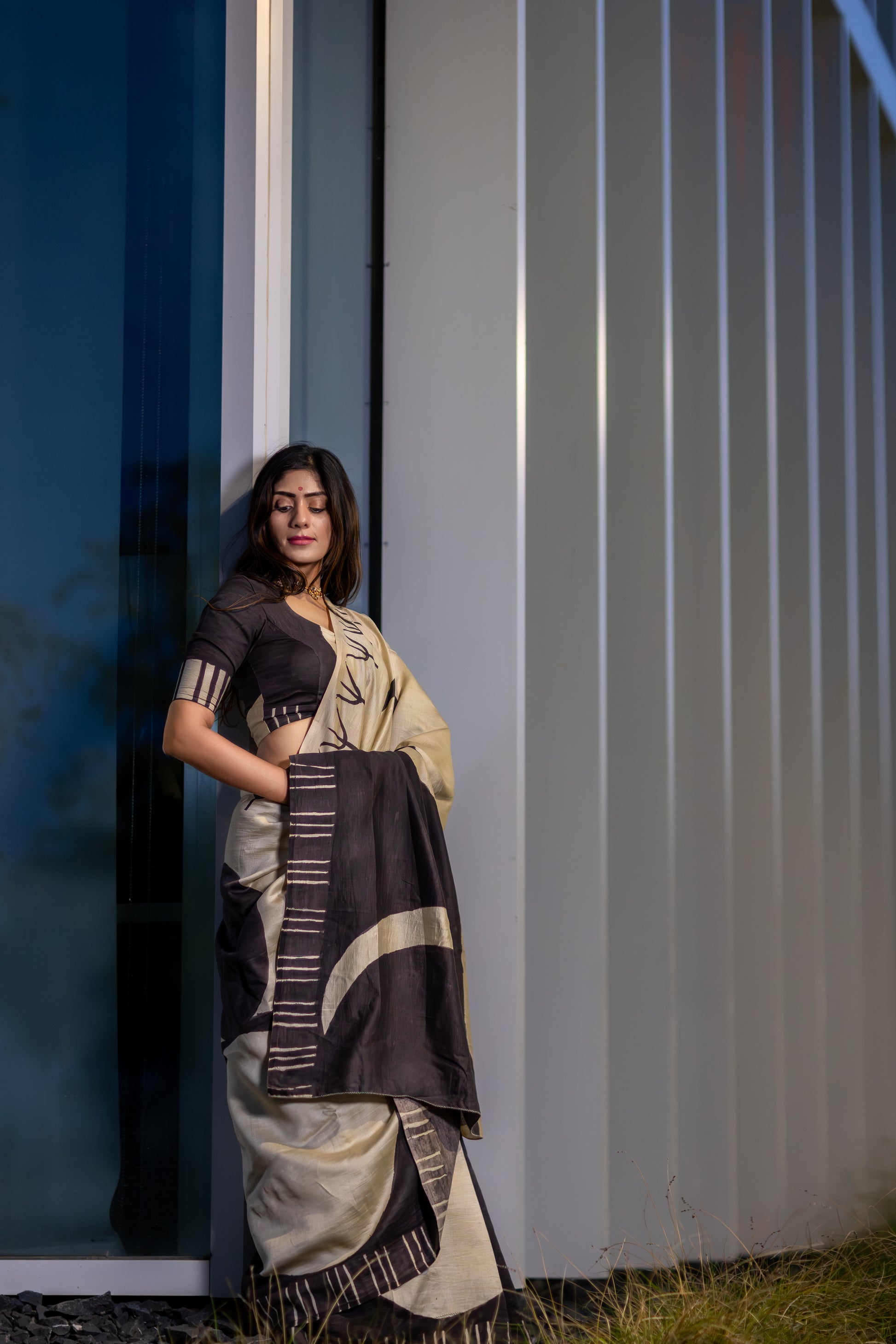 Māya– Handpainted Color Block Pen Kalamkari Saree in Pure Chanderi Pattu Silk
