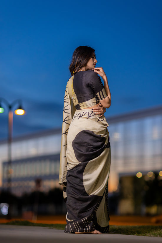 Māya– Handpainted Color Block Pen Kalamkari Saree in Pure Chanderi Pattu Silk