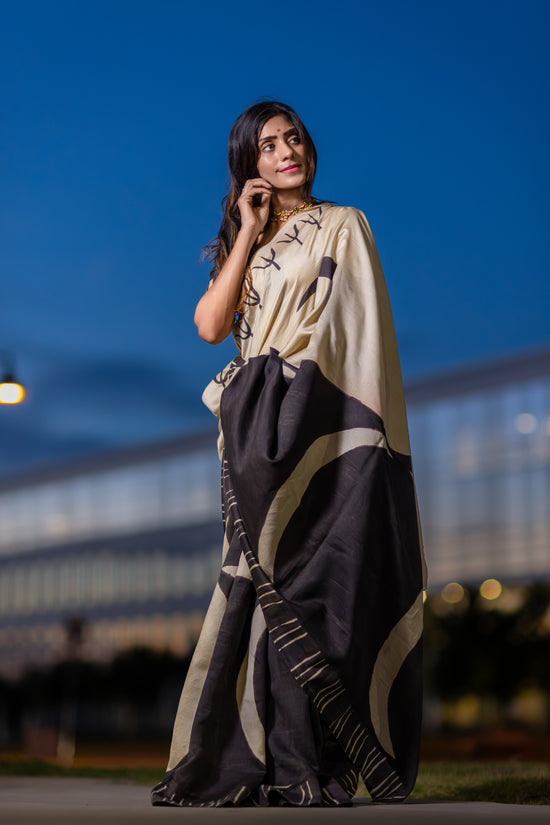 Māya– Handpainted Color Block Pen Kalamkari Saree in Pure Chanderi Pattu Silk