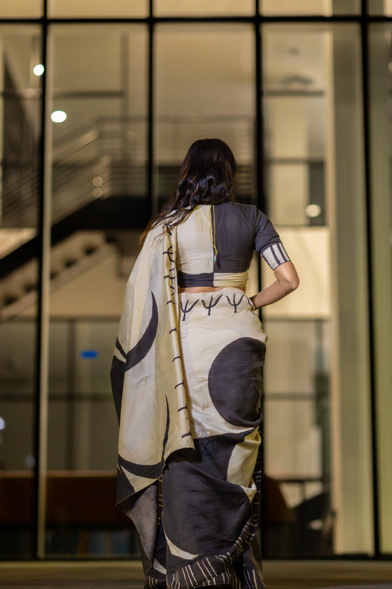 Māya– Handpainted Color Block Pen Kalamkari Saree in Pure Chanderi Pattu Silk