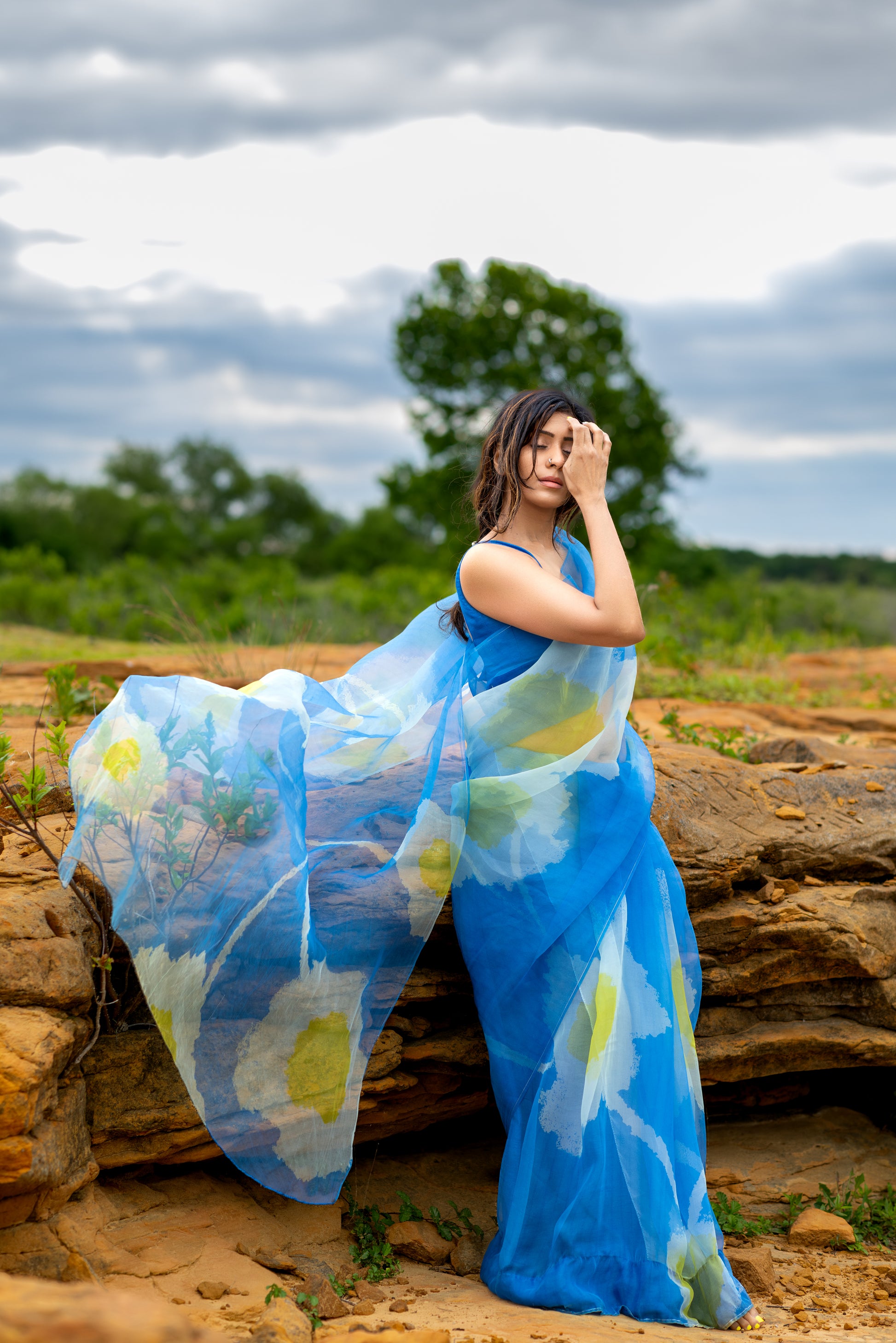 Luxury designer saree inspired by sky and ocean