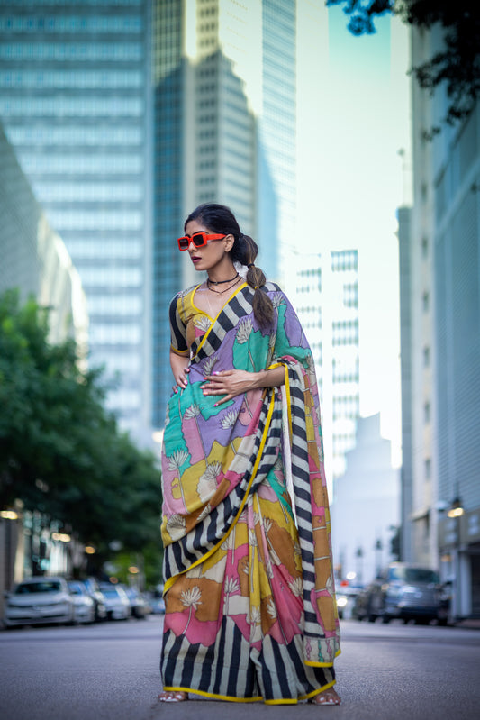 Mayuka: Eco-Chic Multicolor Silk Saree