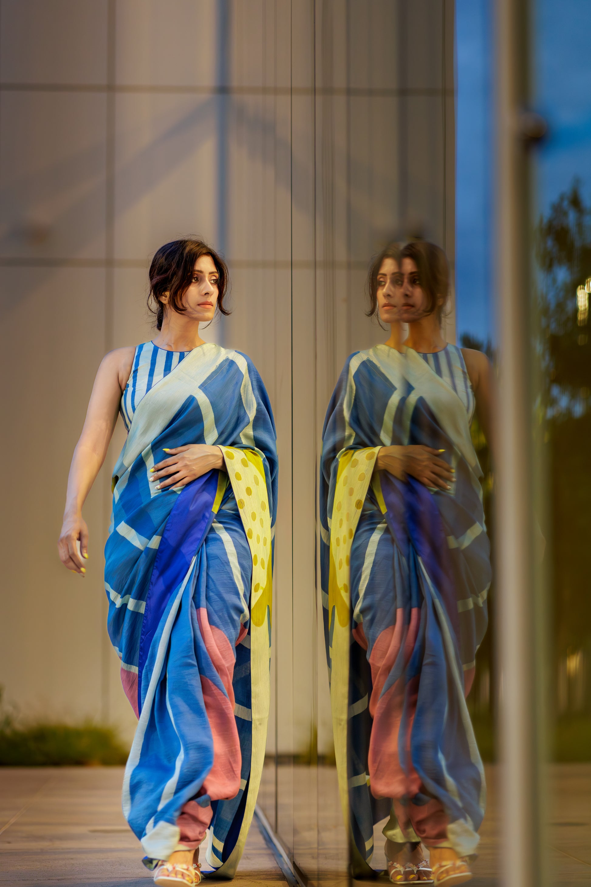 Nīla | Hand-Painted Pen Kalamkari Saree