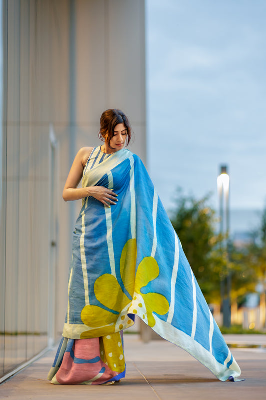 Nīla | Hand-Painted Pen Kalamkari Saree