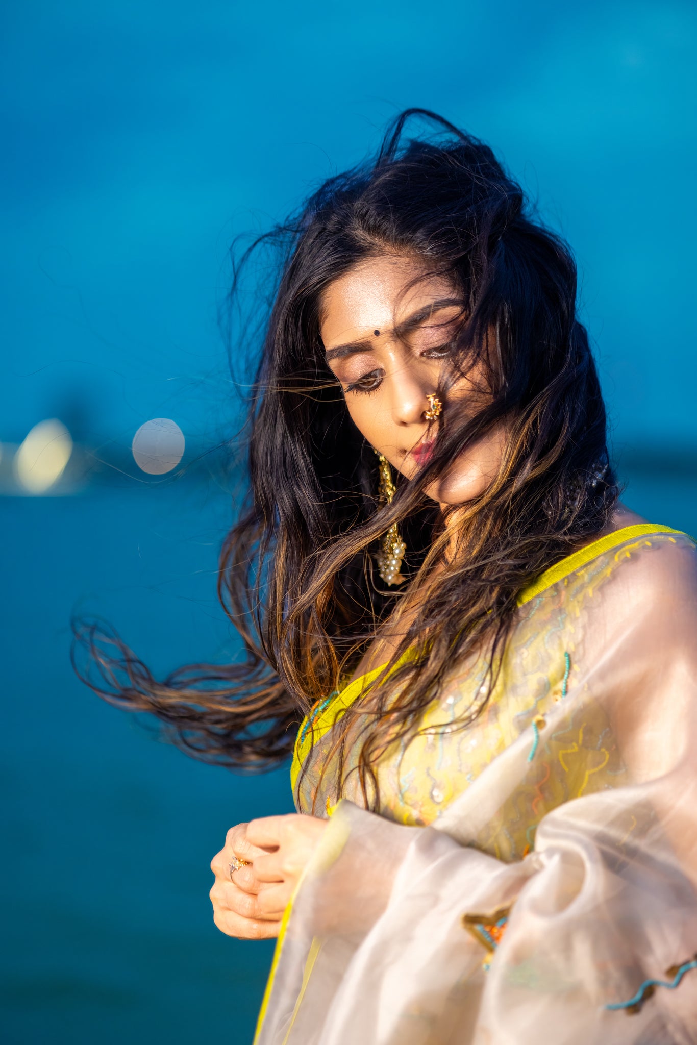 Nyra hand-embroidered organza saree online in the USA