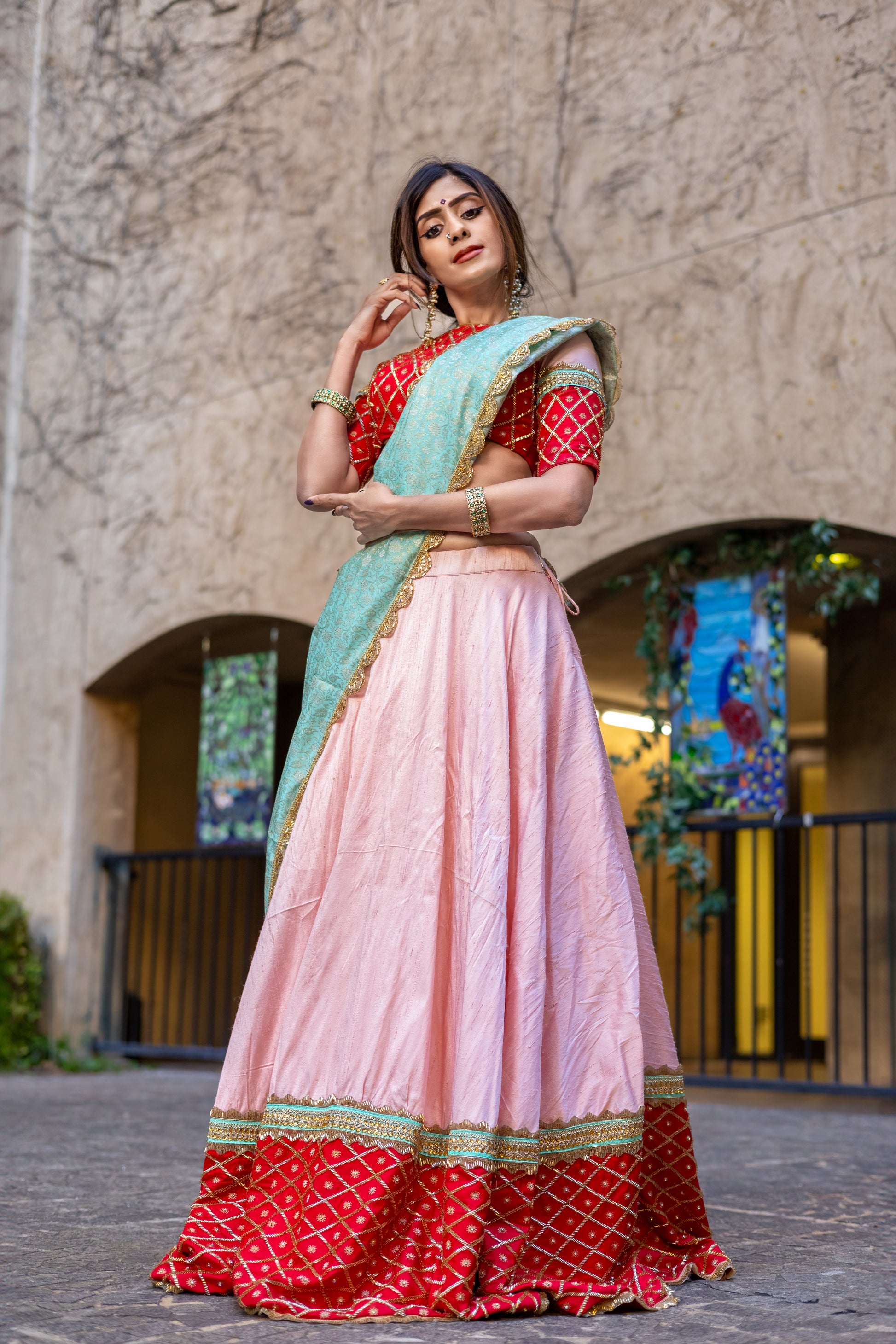 ✨ Buy Pastel Pink Raw Silk Lehenga Choli Online Pari by Ojasi