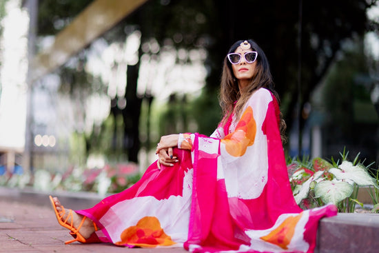 Mandara pure silk handloom abstract saree available online in the USA

