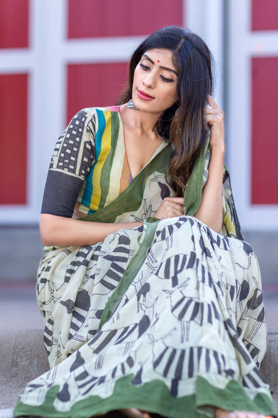 Prakriti handpainted mulmul cotton saree – USA