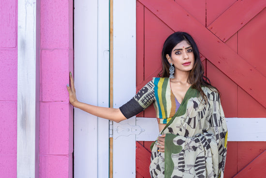 Prakriti handpainted mulmul cotton saree – USA