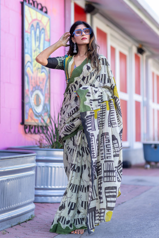 Prakriti handpainted mulmul cotton saree – USA
