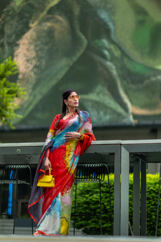 Ulka abstract digital print saree in silk – buy online in USA