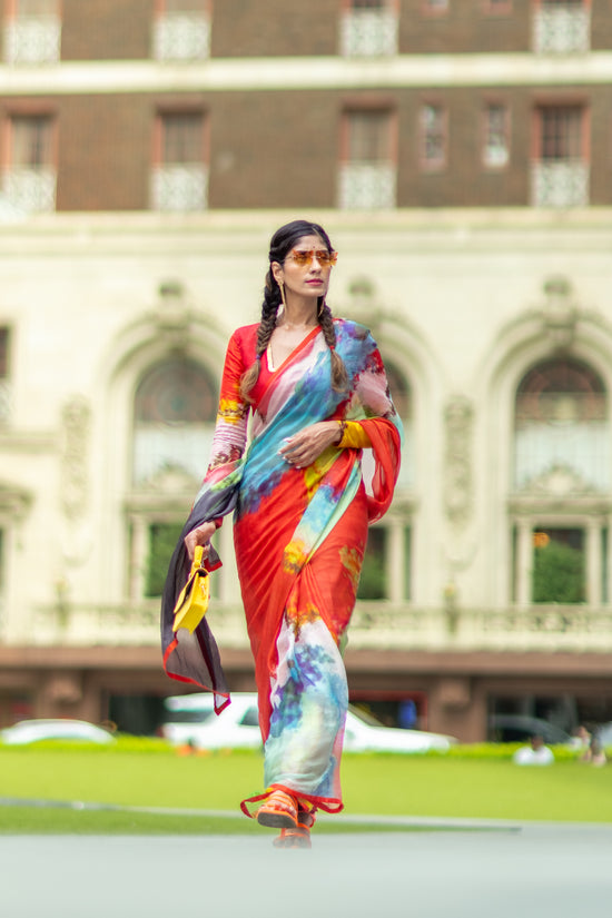 Ulka abstract digital print saree in silk – buy online in USA