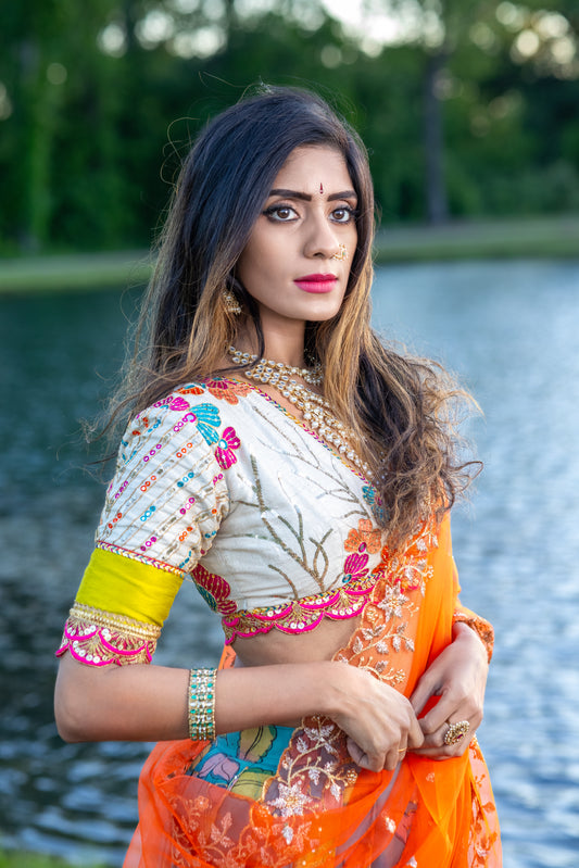 Handpainted Blue Kalamkari Lehenga – Buy Online in USA